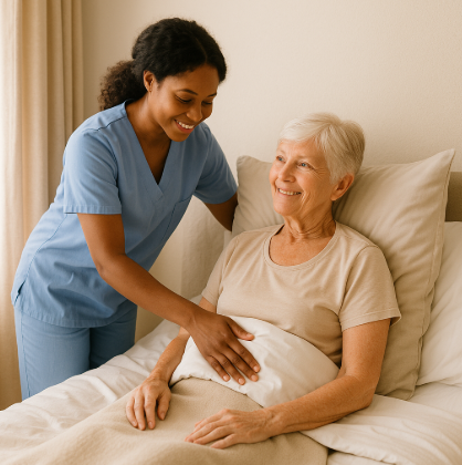 Introduction-to-Clinical-Skills-for-Caregivers-Care-Basics-Caregiver-Attending-to-Patient-Reclining-in-Bed